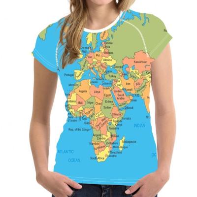 China Anti-Wrinkle Personalized Customized Designer T-shirts Funny World Map Printing Lady Short Unique 3D Printing T-shirts Women Top Sleeve T-shirts for sale