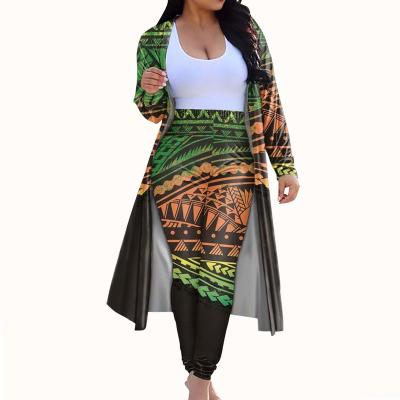 China Arrivals Design Polynesian Tribal Women's Two Piece Outfits Floral Print Long Pants Cardigan Ditch Coat Long Pants Sweatsui Custom QUICK DRY for sale