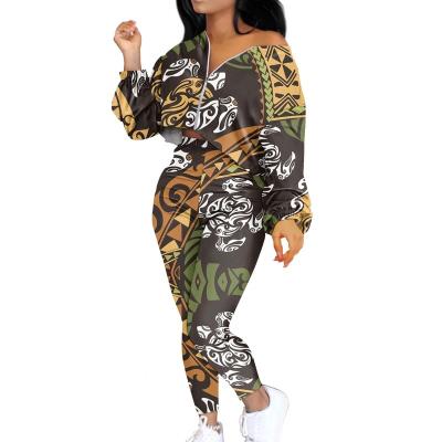 China QUICK DRY Polynesian Hawaii Tribal Print Plus Size Women 2Pcs Set Tracksuits Long Sleeves Long Sleeves And Pants Outfit Top Women Suit for sale