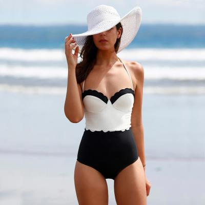 China Plus Size Breathable Petal Breathable White Black One Piece Swimwear Patchwork Thong Swimwear Women Bikini Beach Swim Suit for sale