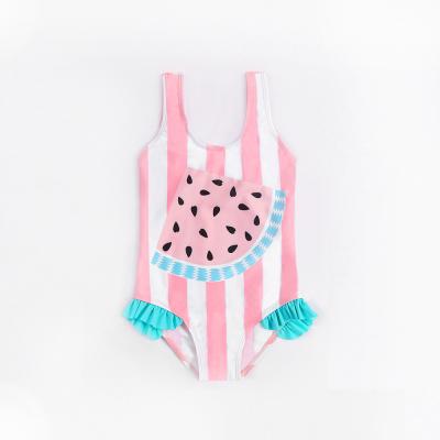 China Breathable Cute Kids Swimsuit Babies Bikini Ruffles One Piece Monokini Print Striped Swimwear Bathing Clothes Lovely For Kids for sale