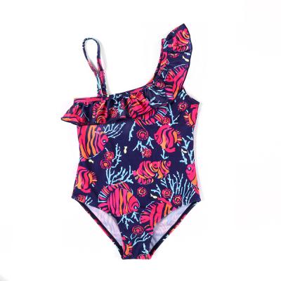 China High Quality Baby Kids Sportssuit Flower Print Swimwear One Piece Swimwear Girl Breathable Animals Ruffle Halter Swim Top Beach Wear for sale