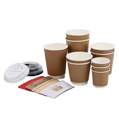 China Double Wallpaper Kraft Paper Disposable Coffee Hot Paper Cup Eco-friendly Disposable Drink Cup for sale