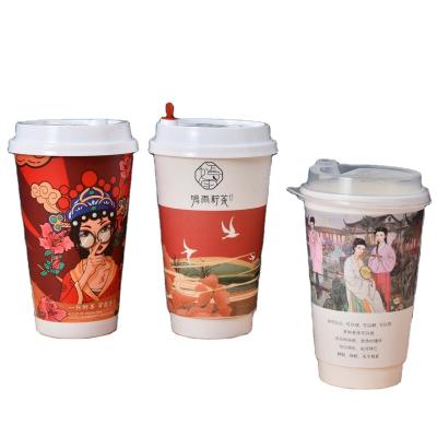 China Disposable Take Away Cups Disposable New Design Printing Double Wall Coffee Paper Cups Lids for sale