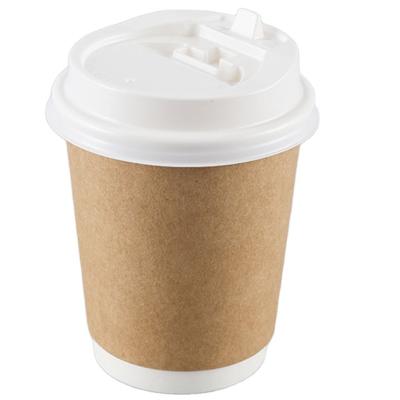 China NEWSPRING Recyclable Disposable Pe Coated Double Wallpaper Paper Cups With Lid Logo Custom Kraft Paper Cup For Hot Drinking Coffee for sale