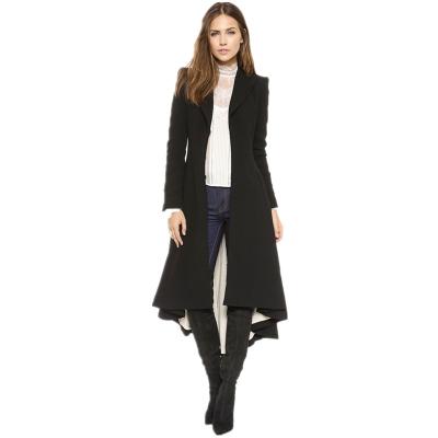 China Autumn Winter Women Swallowtail Woolen Long Black Trench Dovetail Slim Blazer Dress 4XL 5XL Plus Size Goth Trench Outwea for sale