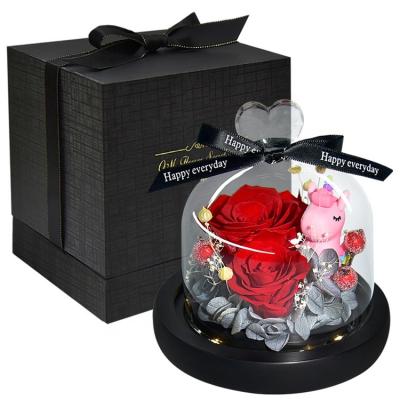 China Wholesale Size 12.3*13.5cm A Grade Christmas Birthday/Wedding/Mother's Day Valentine's Day Preserved Rose In Glass Bell Valentine's Day for sale