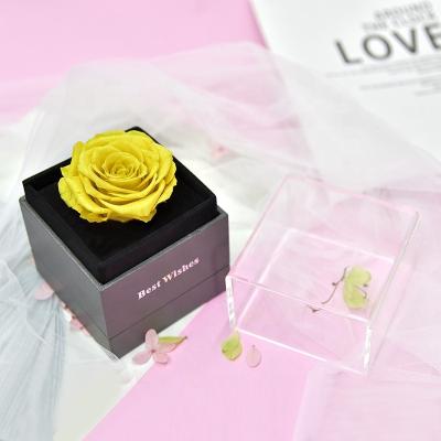 China Presentation Gift Set Hot Sale 20 Colors Preserved Fresh Roses In Acrylic Gift Box Eternal Roses Jewelry Box For Valentine's Day for sale