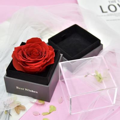 China Fashional Luxury Valentine's Day Gifts Preserved Fresh Flower Rose in Acrylic Gift Box with Jewelry Box for sale