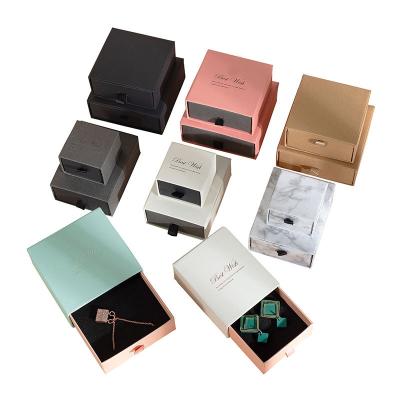 China Logo Printed Elegant Jewelry Packing custom made handmade Ring Necklace Gift Drawer Box pendant for sale