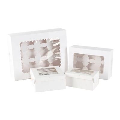 China Factory Wholesale Disposable Folded Clear White Window Kraft Paper Cupcake Packaging Box 2/4/6/12 for sale