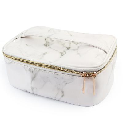 China Fashion 2019 fashion trends travel marble PU leather makeup cosmetic bag for women for sale