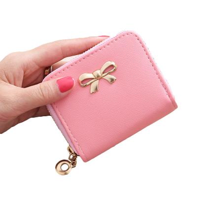 China Wholesale waterproof simple small lady bags invent bag bowknot zipper small purse wallet card holder bag the style short fresh zero mini purse for sale