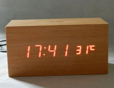 China LED wood clock with voice control, touch function and snooze for sale