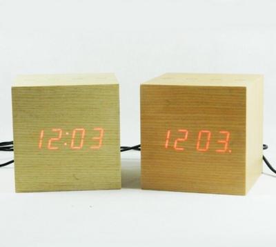 China LED digital wooden touch control desk clock for sale