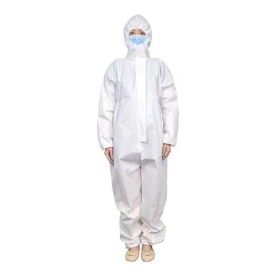 China Factory Price Safety Breathable White Disposable Hooded Microporous Coveralls With Foot Cover Running Coverall for sale