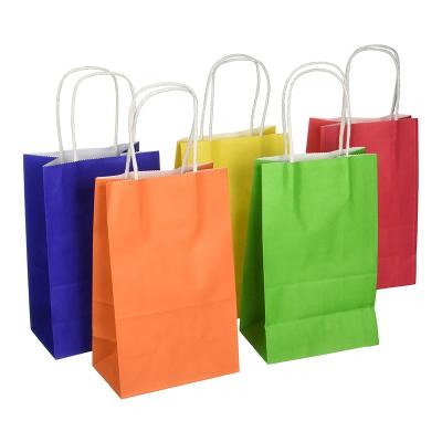 China Recycled materials wholesale customize logo printed low cost 16x8x21 cm recycled kraft paper shopping bag for food /clothing /packing for sale