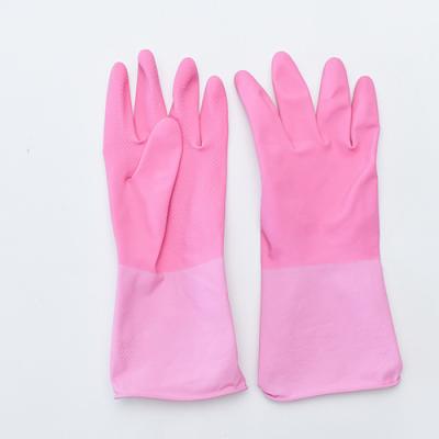 China Flocklined Household Latex Waterproof Two-Tone Long Flocklined Gloves for sale