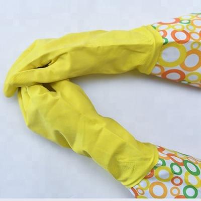 China Flocklined Wholesale Housework Latex Cleaning Gloves With Long Sleeve Washing Up for sale