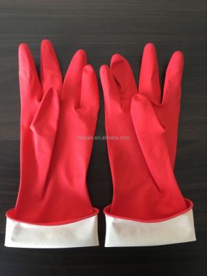 China Flocklined Red Dishwashing Rubber Gloves for sale