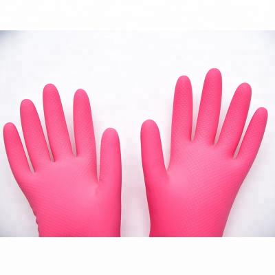 China Waterproof Gardening Washing Dip Kitchen Dip Pink Flock Lined Latex Gloves for sale