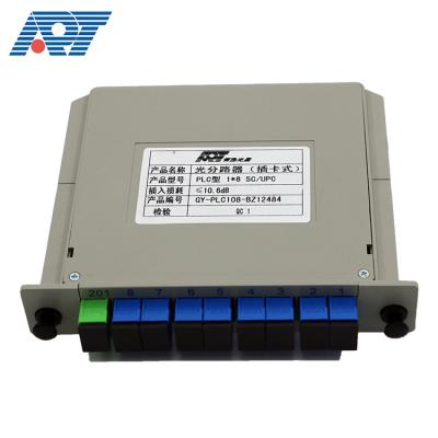 China Low Insertion Loss Rack Wall Mount FTTH Fiber Optic PLC Splitter Narrower 1:8 Cable PLC Splitters Cassette Type One Mini For Data Transmission for sale