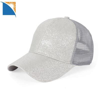 China COMMON Ponytail Baseball Hat For Women Messy Shiny Mesh Trucker Cap Ladies Glitter Bun Trucker Hats Glitter Hat for sale