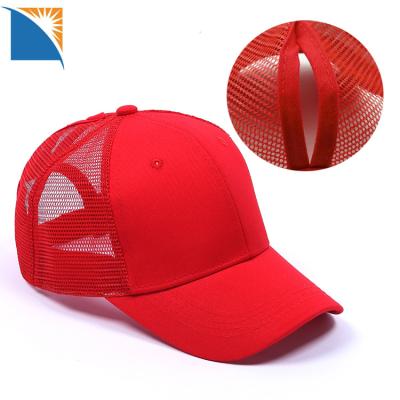 China COMMON Women's Ponytail Hat Baseball Cap Mesh Back Net Summer Baseball Empty Hat for sale