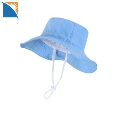 China UV Chin Strap Children Bucket Hats Sun Protection Kids Sun Hat Wide Brim Bucket Hat for sale