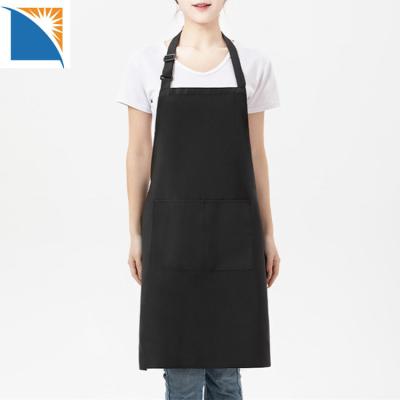 China Black Polycotton Bib Cleaning Apron With Logo Wholesale Chef Apron Kitchen Custom Made Two Pocket Home Cooking Apron for sale