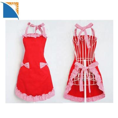 China Kitchen Cleaning Apron For Women Ruffle Cotton Cooking Aprons Girls With Pockets Vintage Christmas Apron for sale