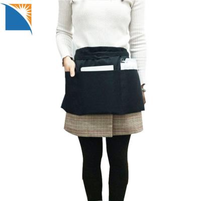 China Cleaning Waitress Waist Apron 3 Pockets Black Water Drop Resistant Waiter Apron For Restaurant, Bartender, Bistros Apron Uniform for sale