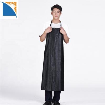 China Cleaning Men's Black PVC Waterproof Apron Stain Resistant Vinyl Apron Extra Long Dishwashing Resistant Apron for sale