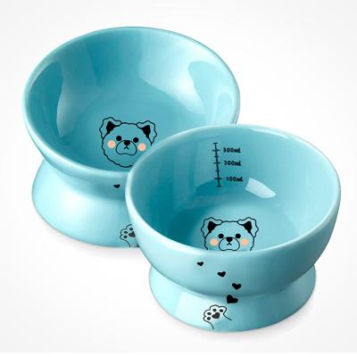 China Sustainable Slant Ceramic Cat Bowls Protect Pet Thorn Raised Cat Food Bowl Porcelain Pet Feeder Bowls For Cats Small Dogs for sale