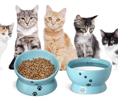 China Sustainable Hot Sale Wholesale Customized Cat Pet Puppy Dog Round Portable Free Standing Ceramic Bowl For Small Large Dogs Walk Pet Supplies In Stock for sale