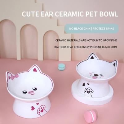 China Sustainable Wholesale Cute Custom Round Ceramic Pet Bowl Raised Cat Dog Bowl With Customized Clean Easy Logo In Stock for sale