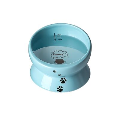 China Sustainable Wholesale Ceramic Pet Bowl With High Foot Pad For Oblique Thorn Mouth Cat Food Bowl Pet Water Bowl Raised Feeder For Pet for sale