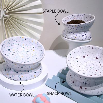 China High Quality Safe Viable Cat Small Dog Bowl Ceramic Mouth Dot Pet Bowls Ceramic Raised Cat Food Water Bowls Flat Polka Dot for sale