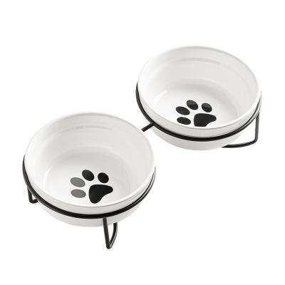 China Manufacturer Wholesale Metal Iron High Quality Viable Stand Pet Feeder With Double Ceramic Bowls Dog And Cat Bowl for sale