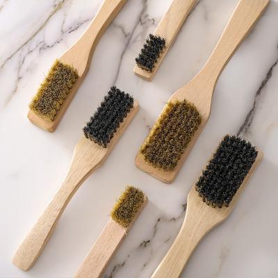 China Sustainable Natural Bristle Shoes Brush With Long Soft And Safe Handle For Shoe Cleaning Washing Wooden Handle for sale