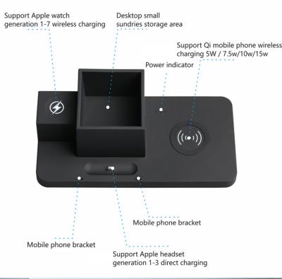 China Smart Watch Factory 15W Desktop 4 in 1 Dock Station Wireless Charging Stand for Cell Phone Smart Watch Earphone Charging from Storage Box for sale