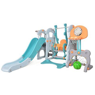 China 1-10 Years Old Liyou Hot Multifunctional Kids Selingl Indoor Playground Baby Toys 5 in 1 Castle Swing Plastic Slide for sale