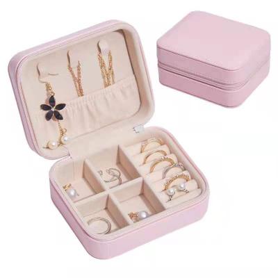 China Jewelry Sotrage Multifunctional Small Pink Small Pink PU Leather Jewelry Gift Box Rings Earrings Necklace Accessories Travel Case for sale