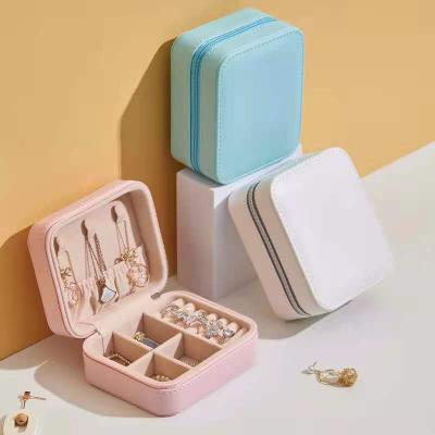 China Jewelry Sotrage Multifunctional Small Pink Small PU Jewelry Gift Earring Leather Box and Portable Packaging Accessories Box for sale