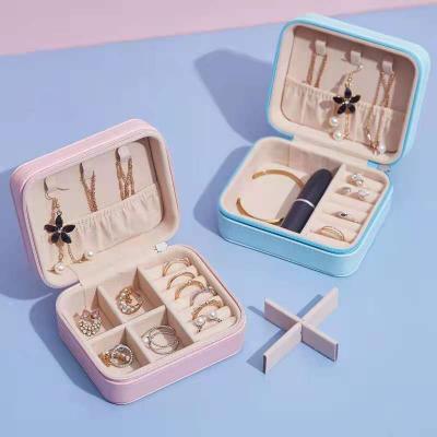 China Jewelry Sotrage Multifunctional Small Pink Small PU Jewelry Gift Earring Leather Box and Portable Jewelry Accessories Packaging Box for sale