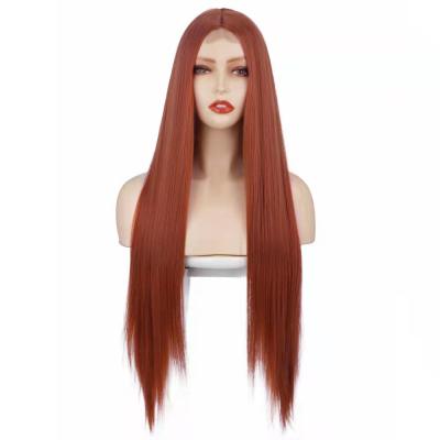 China Jerry Curl Wig European and American Popular Chemical Fiber Synthetic Long Wine Red Lace Front Wig Ladies Straight Hair for sale