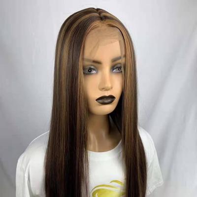 China Hot Selling Silky Straight Wave In Amazon Hair Straight Human Hair Wigs Best Quality 100% 4X4 Virgin Hair Mix Color Brown Lace Front Wigs for sale