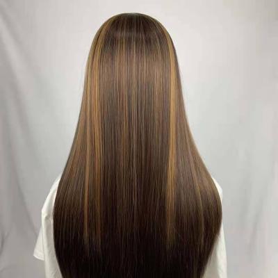 China Hot Selling Best Quality 100% Color Mix Color 4X4 Lace Front Human Hair Straight Wave Hair Silky Straight Brown Virgin Hair Wigs In Amazon for sale