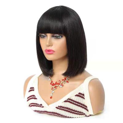 China Wholesale Straight Bob Wig Brazilian Remy Hair Silky Straight Hair Wigs For Women Full Machine Made Wig With Bang for sale