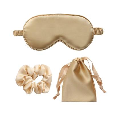 China Comfortable Satin Sleeping Eye Mask Set Mulberry Silk Luxury Eye Mask Set With Silk Bag Scrunchies Three Pieces Set Hot Sale 2021 for sale